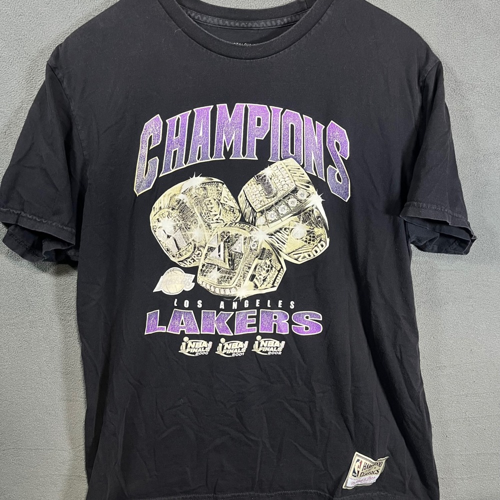 Mitchell & Ness Los Angeles Lakers 3 Peat Champions Graphic T-Shirt Mens L Black